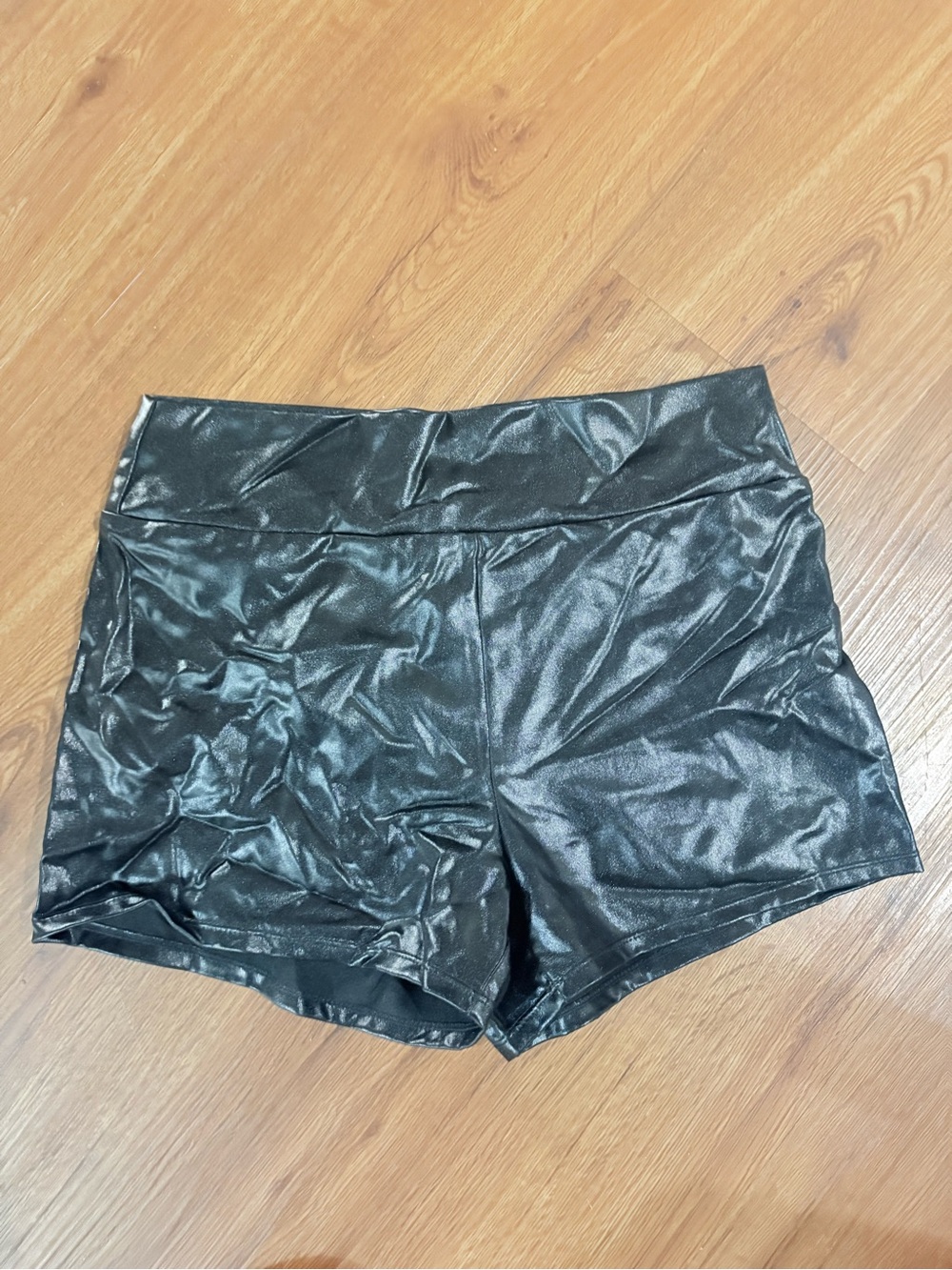 High-Waist Black Shiny Women's Performance Shorts